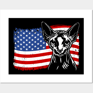 Proud Sphynx American Flag patriotic cat Posters and Art